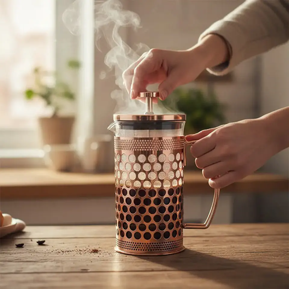 Cafetera Prensa Francesa 600ml En Acero Inoxidable Vidrio 35