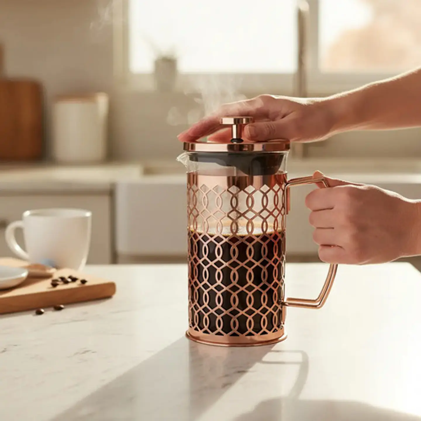Cafetera Prensa Francesa 600ml En Acero Inoxidable Vidrio 53