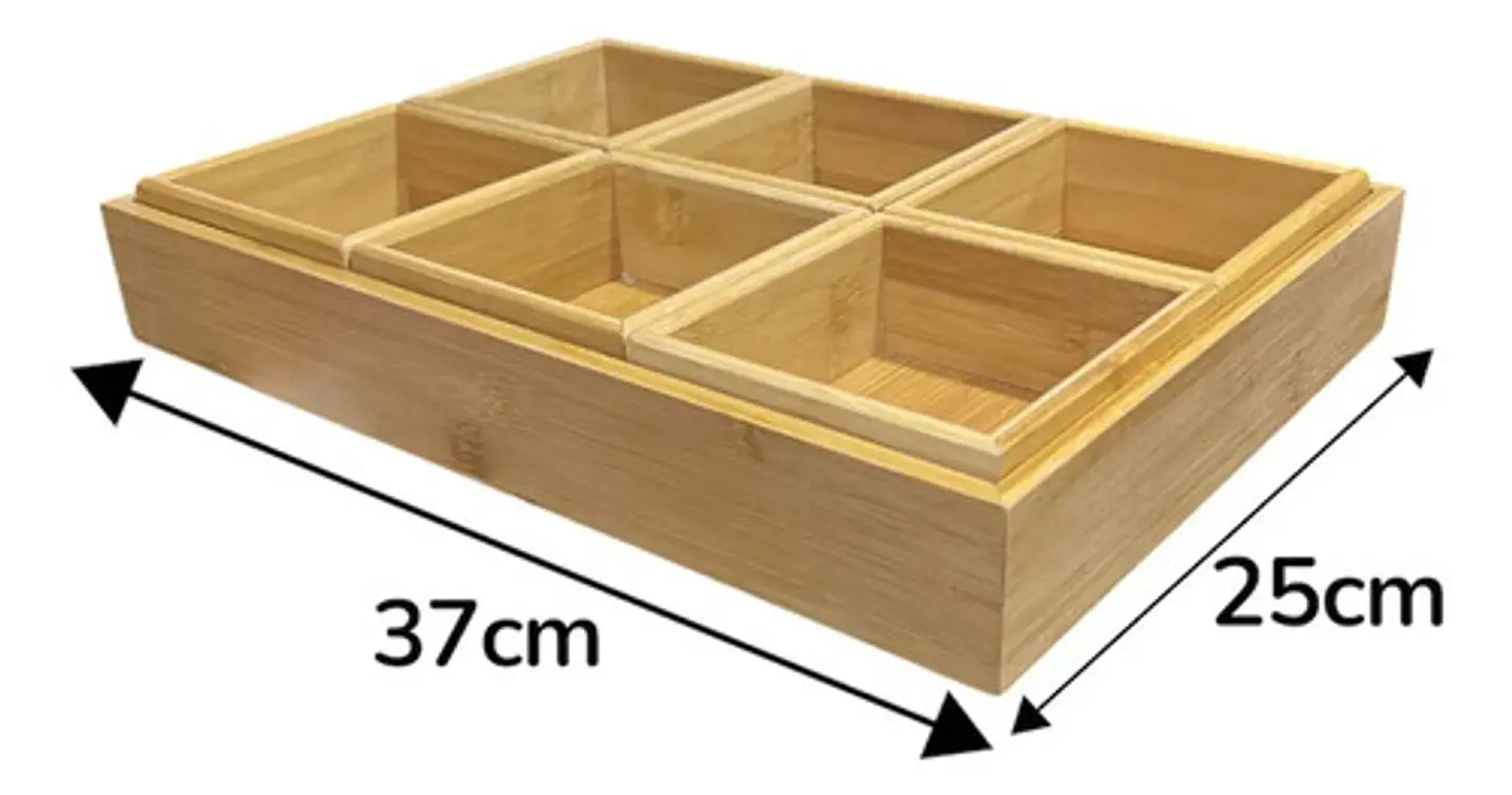 Bandeja De Fruta De Bambú 25x27x5.5cm 6 Compartimentos 5