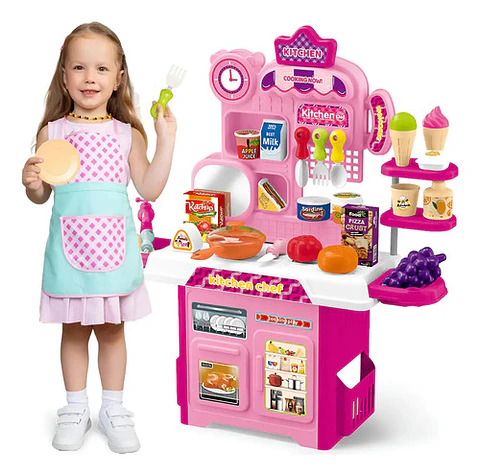 Cocina Infantil Para Niños Y Niñas 53 Accesorios 50cm Alto Verde