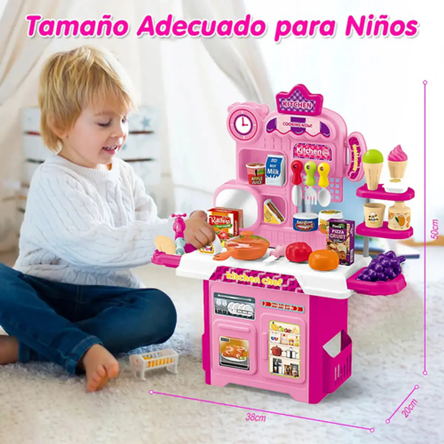 Cocina Infantil Para Niños Y Niñas 53 Accesorios 50cm Alto Verde 5