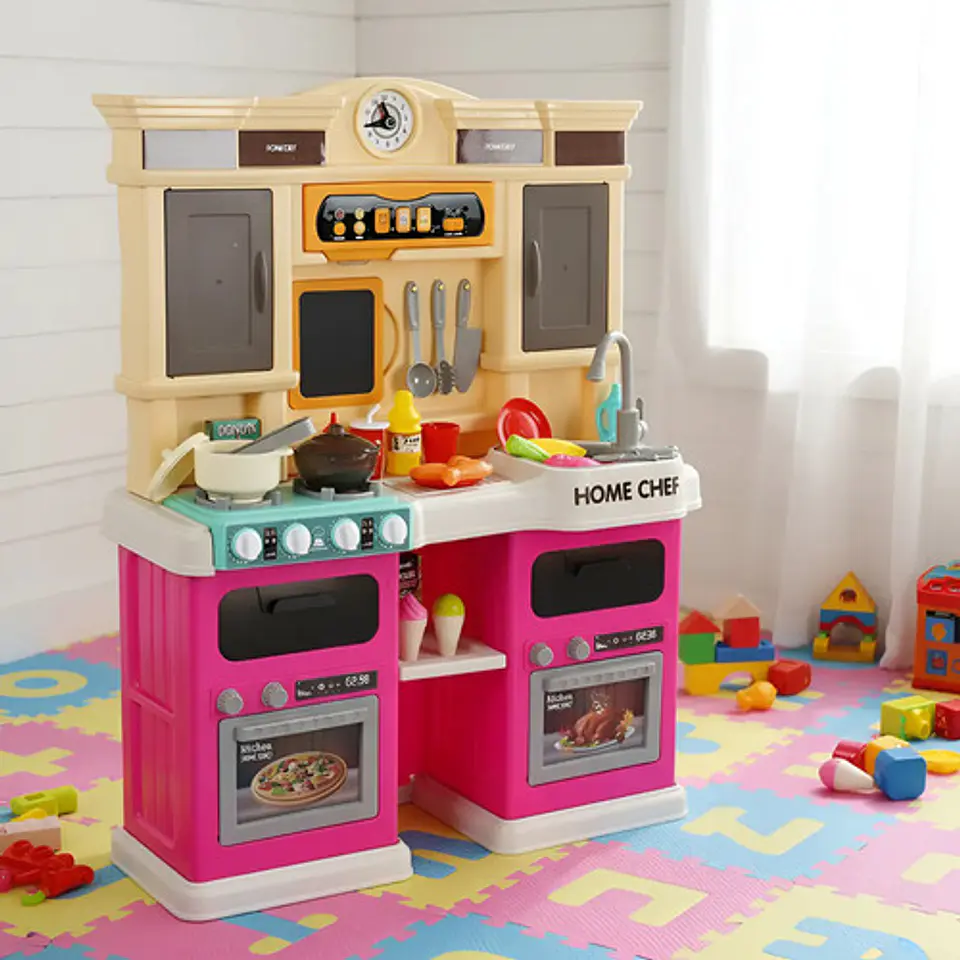 Cocina Infantil Con Agua, Luz, Sonido, Vapor 85 Accesorios Rosa Chicle 2