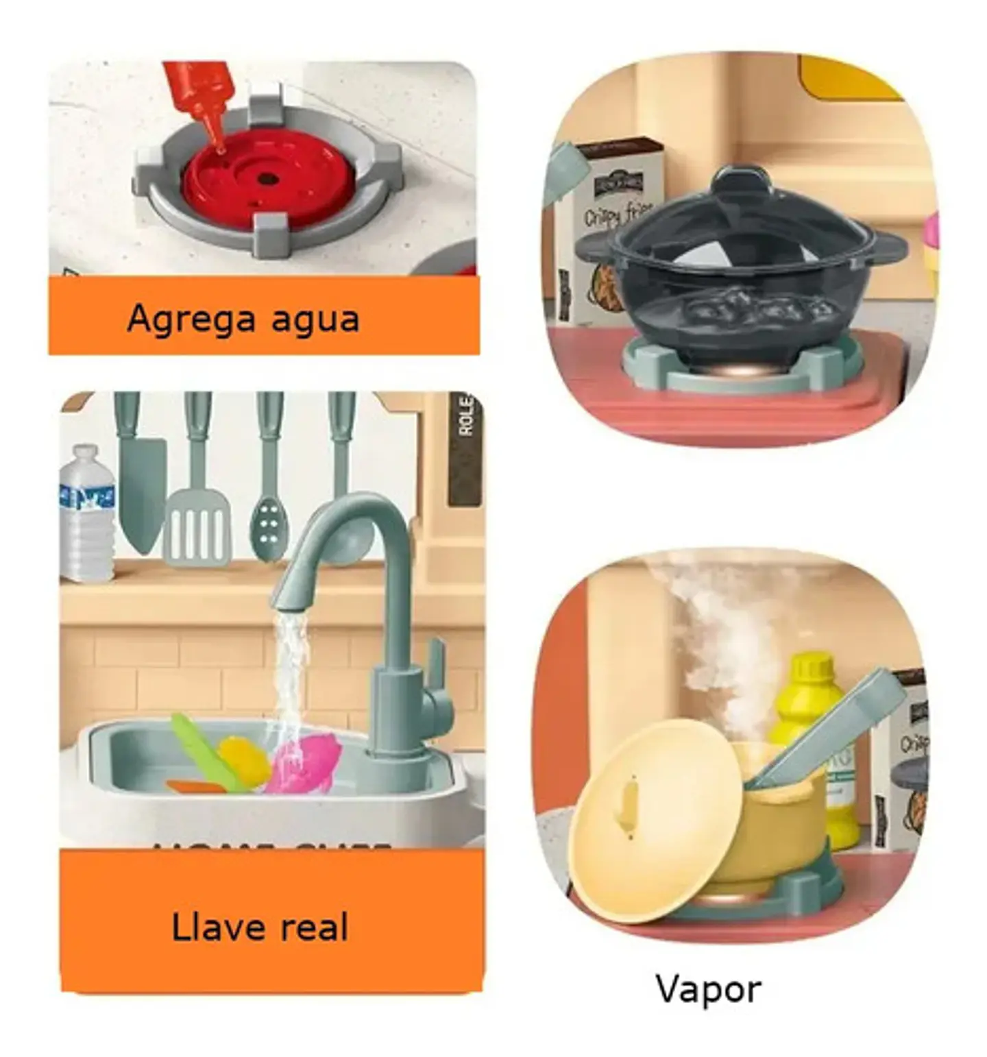 Cocina Infantil Con Agua, Luz, Sonido, Vapor 85 Accesorios Rosa Chicle 3