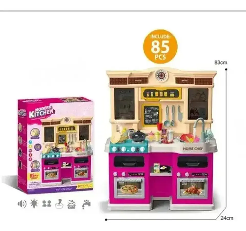 Cocina Infantil Con Agua, Luz, Sonido, Vapor 85 Accesorios Rosa Chicle 7
