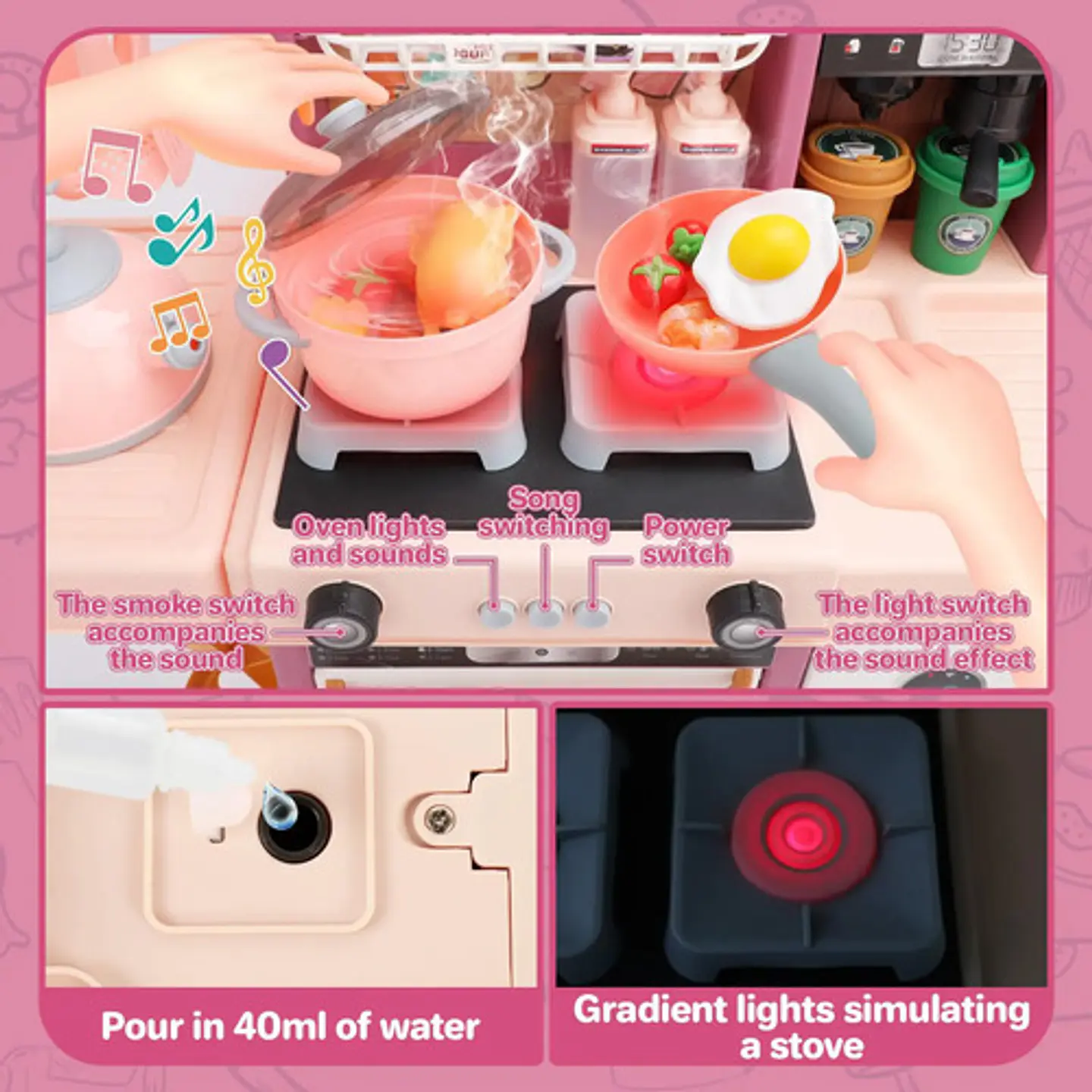 Cocina Inteligente 97cm Infantil Vapor Agua Electrodoméstico Verde Lima 6