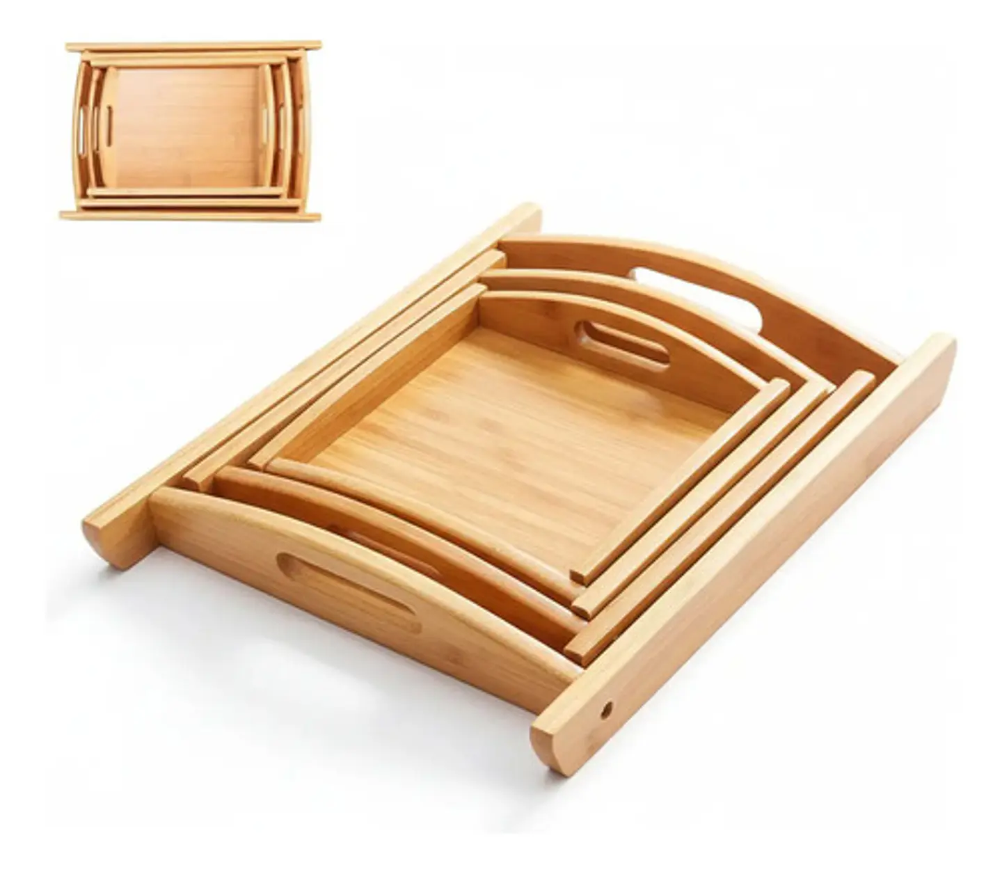 Bandejas De Servicio Para Servir Bambu Bamboo X 3 Und Tamaño 1