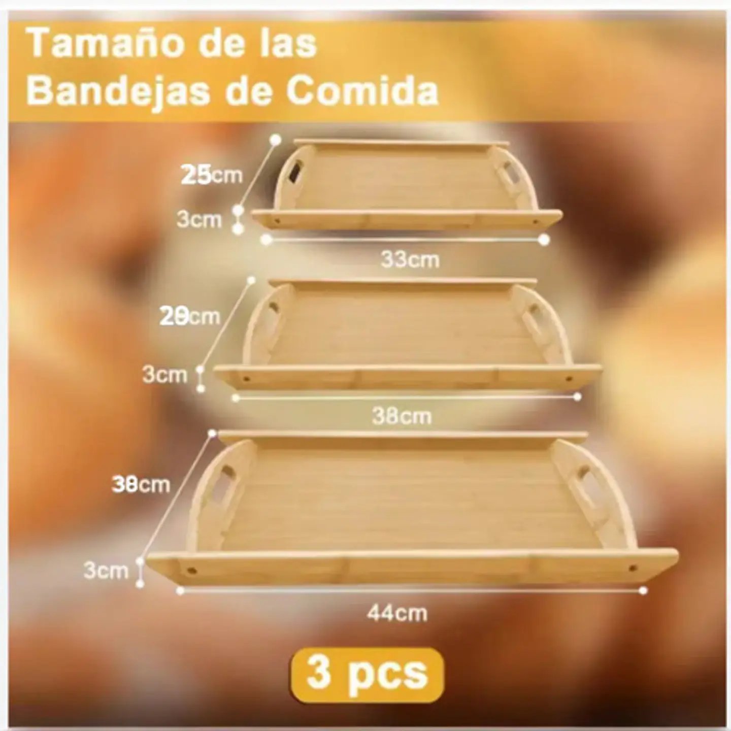 Bandejas De Servicio Para Servir Bambu Bamboo X 3 Und Tamaño 4