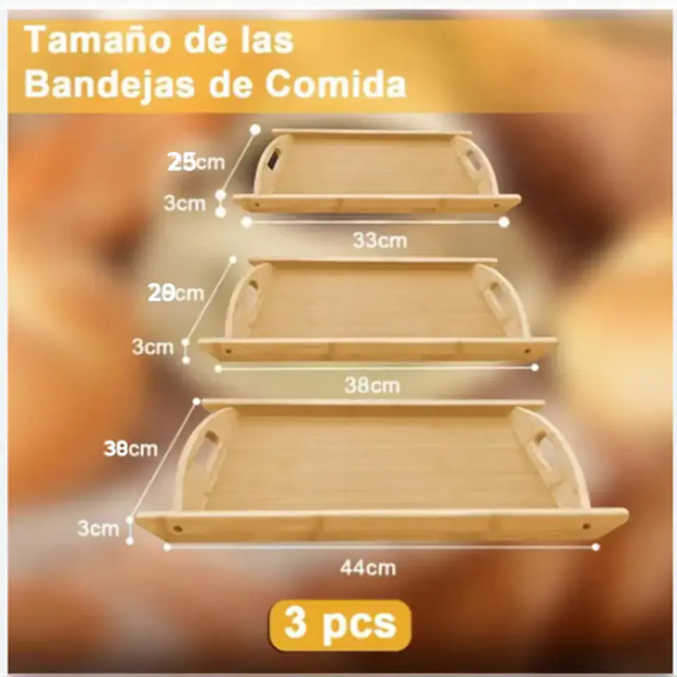Bandejas De Servicio Para Servir Bambu Bamboo X 3 Und Tamaño 4