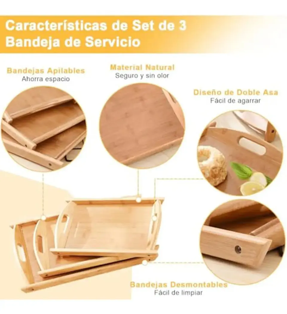 Bandejas De Servicio Para Servir Bambu Bamboo X 3 Und Tamaño 5