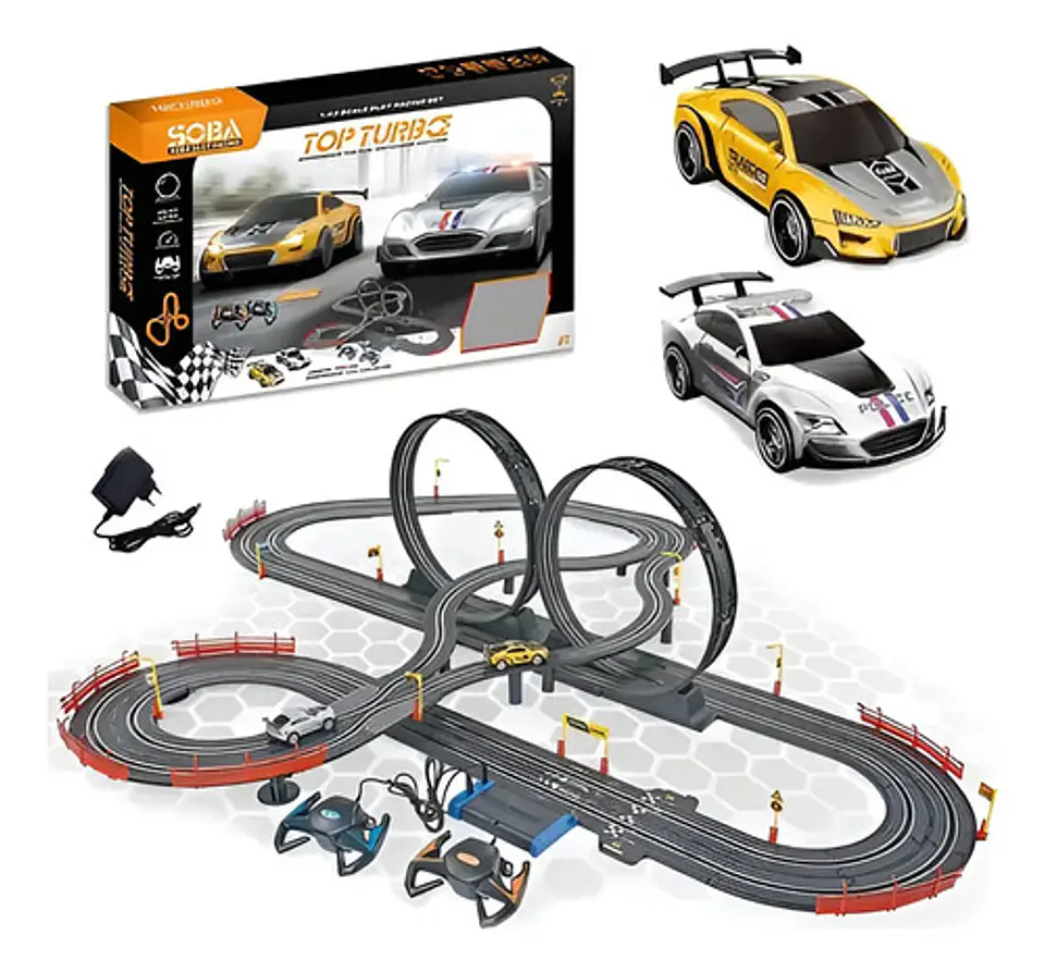 Pista Eléctrica 790cm De Circuito De Velocidad 2 Carros Negro 4