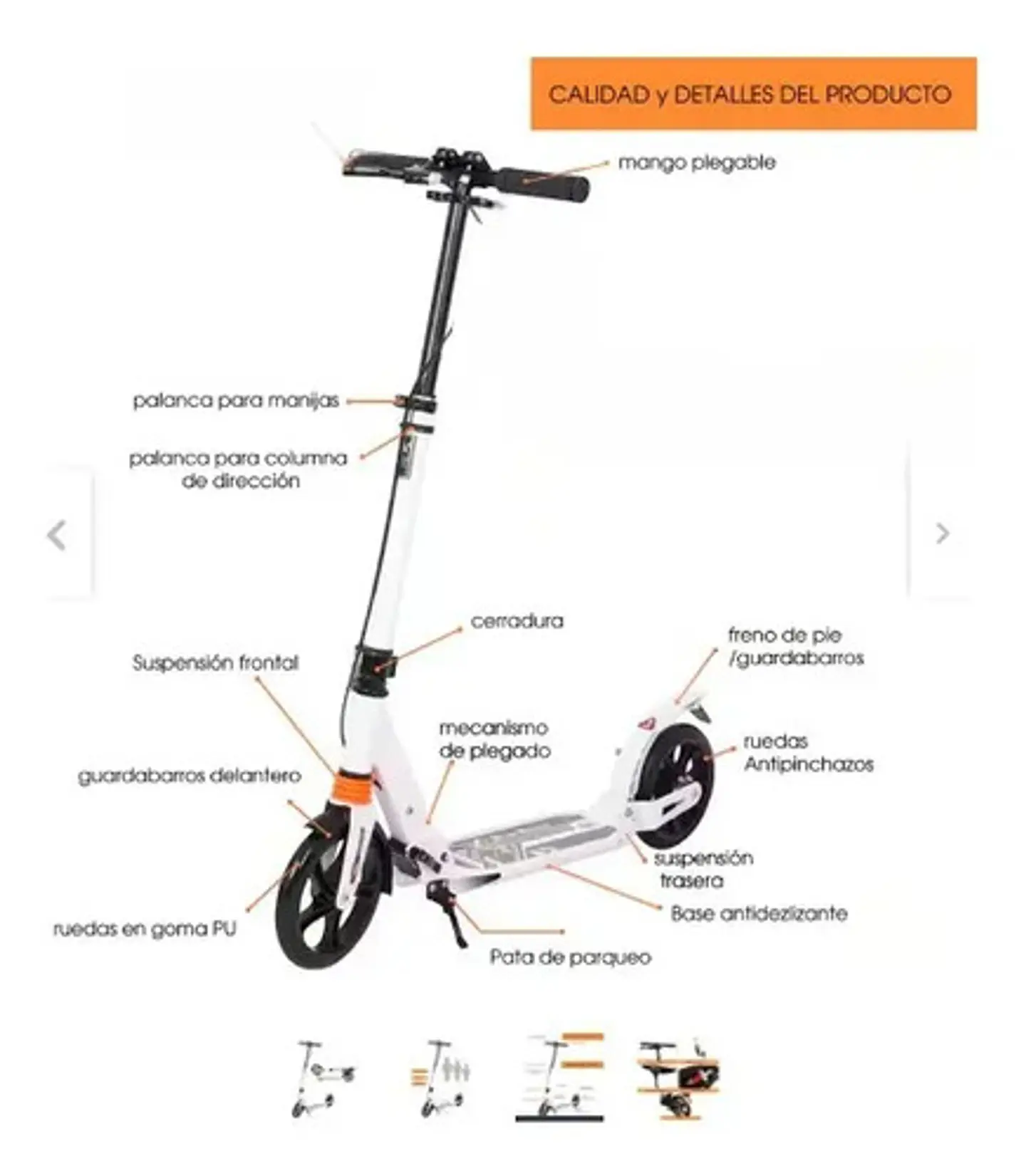 Urban Scooter Monopatín Patineta Metálica Adultos Niños  4
