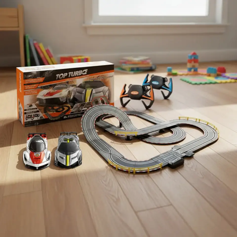 Pista De Carreras Eléctrica 2 Carros 6.6 Metros Naranja Para Niños Soba Naranja Oscuro 6