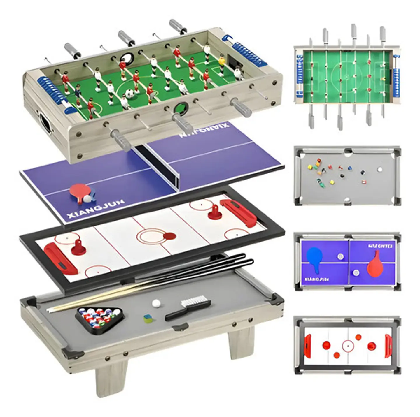 Futbolín 4 En 1 Xj Modelo Xj6603 Billar Ping Pong Hockey Niños Multicolor Gris 1