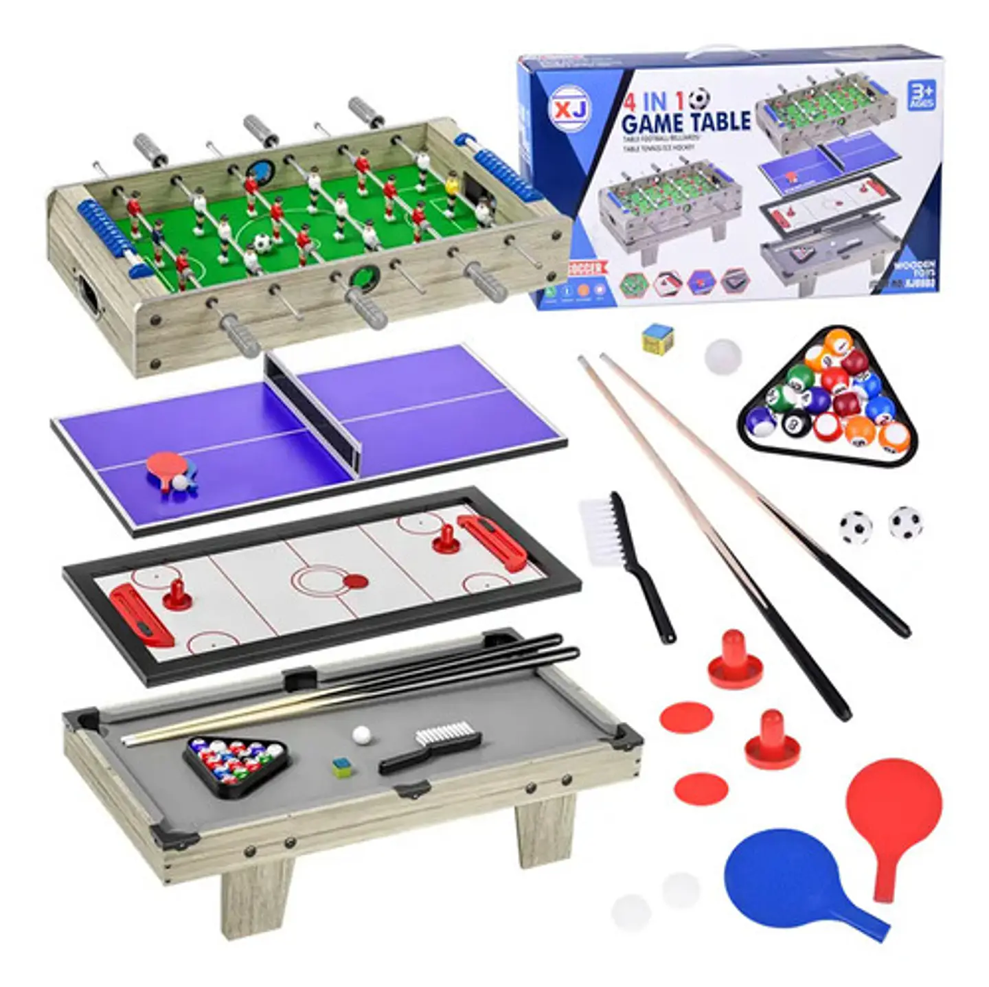 Futbolín 4 En 1 Xj Modelo Xj6603 Billar Ping Pong Hockey Niños Multicolor Gris 6