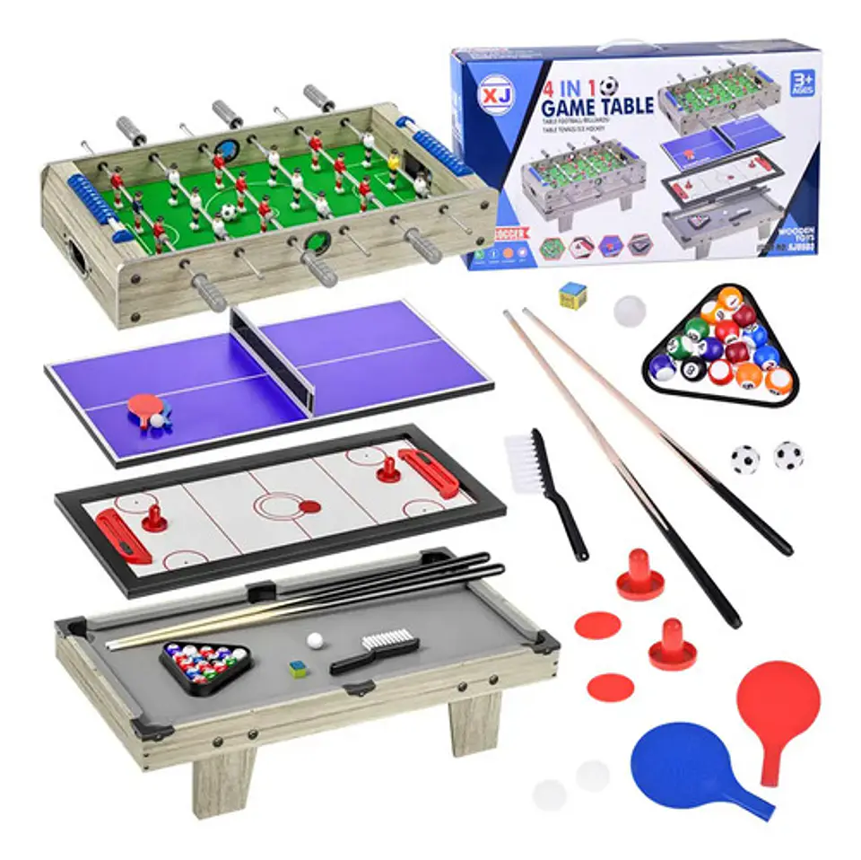 Futbolín 4 En 1 Xj Modelo Xj6603 Billar Ping Pong Hockey Niños Multicolor Gris 6