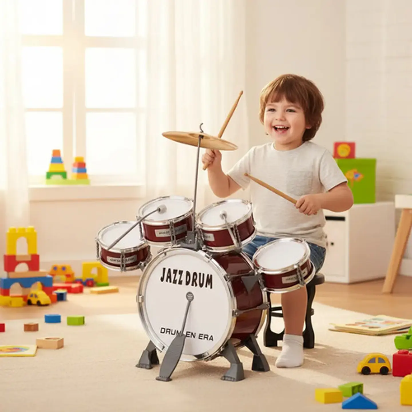 Batería Musical Para Niños Pequeños Juguete 5 Tambores Fucsia 3