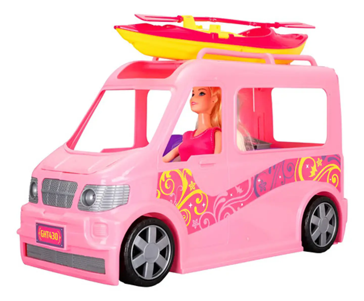 Mini Camper Tipo Barbie Travel Set Rosa Canoa Luces Sonidos Rosa Chicle 2