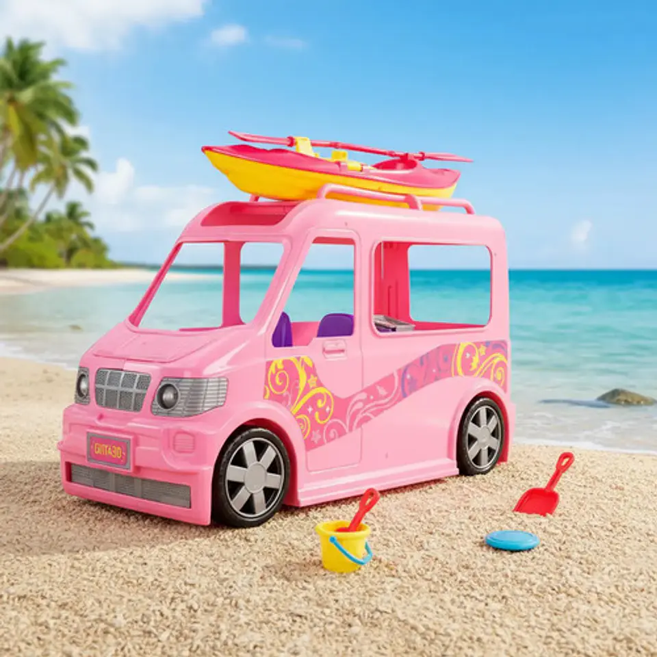 Mini Camper Tipo Barbie Travel Set Rosa Canoa Luces Sonidos Rosa Chicle 3