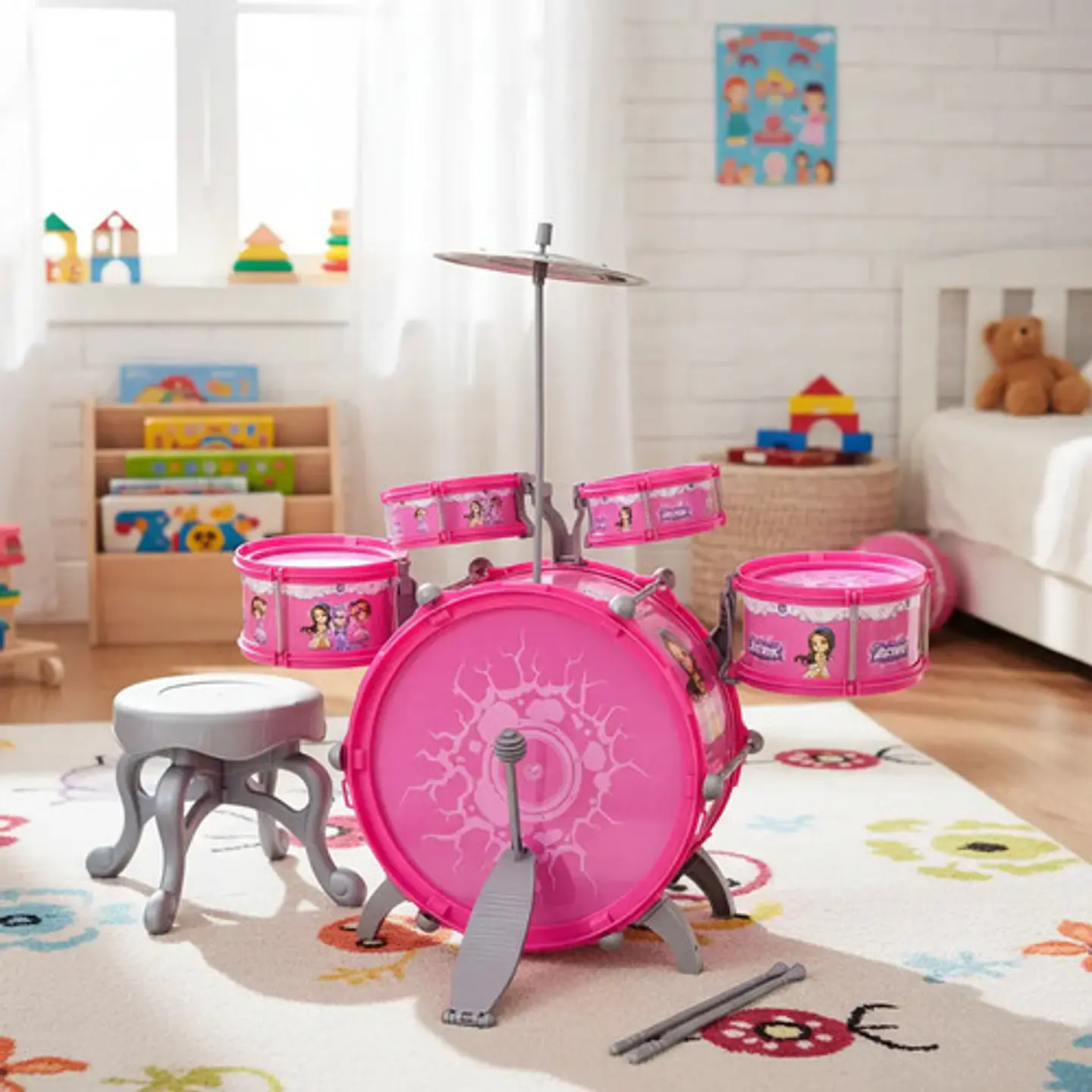 Set Batería Musical 5 Tambores Niños Percusión 28832 Rojo 1