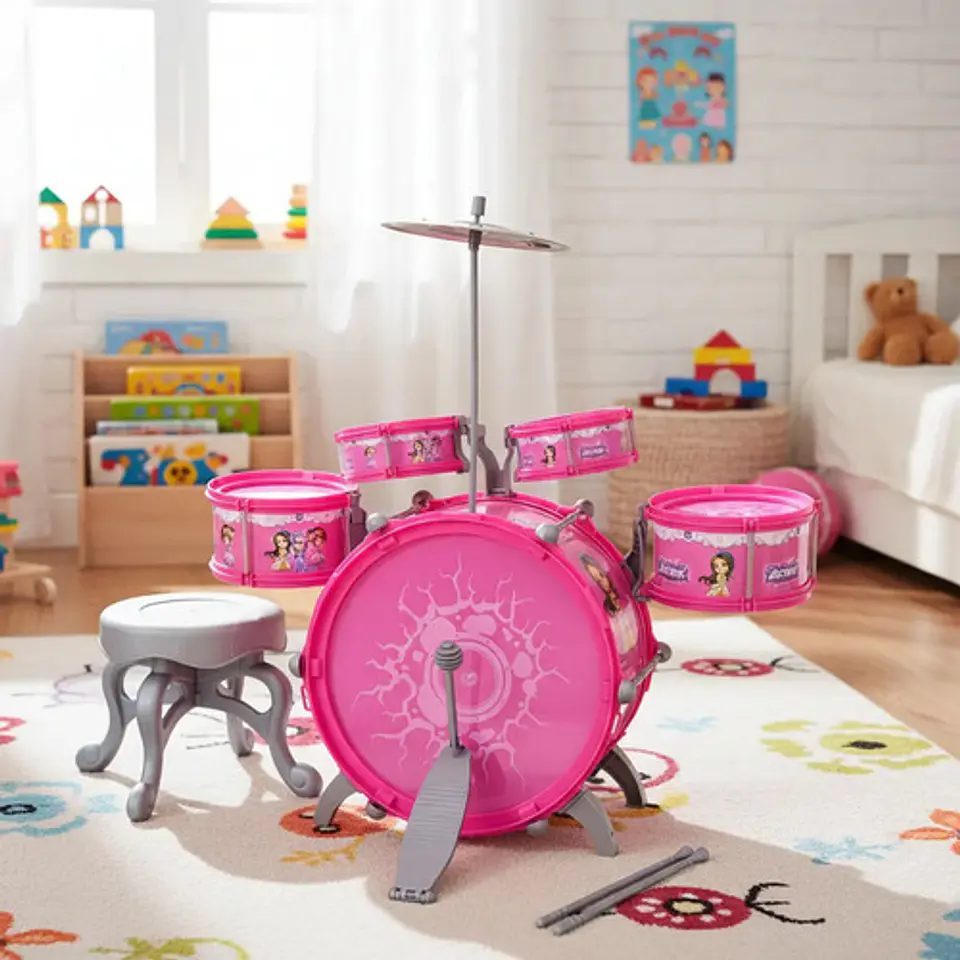 Set Batería Musical 5 Tambores Niños Percusión 28832 Rojo 1