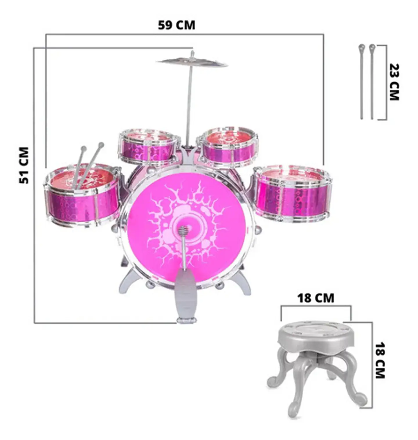 Set Batería Musical 5 Tambores Niños Percusión 28832 Rojo 5