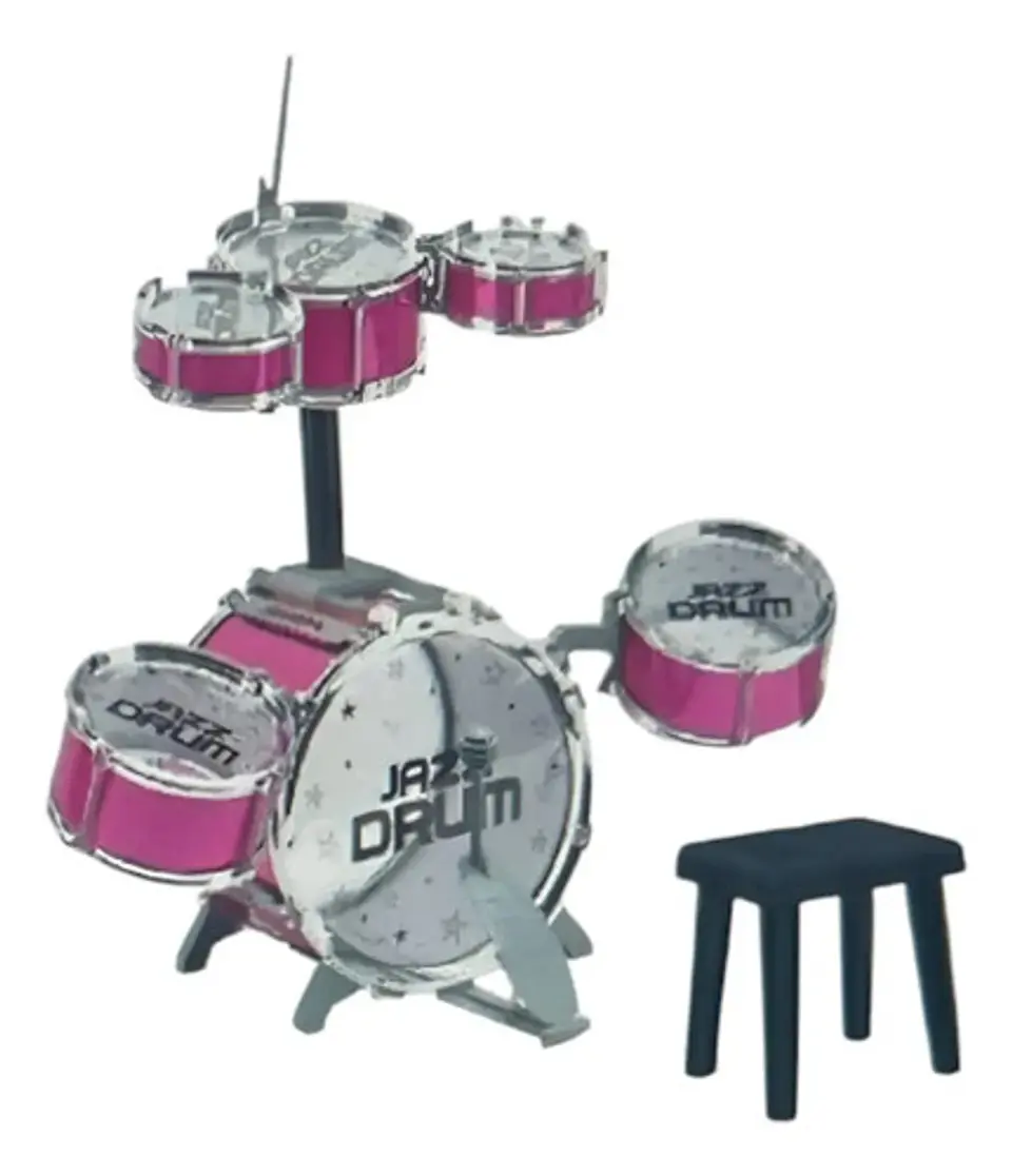 Batería Musical Infantil Jazz Drum 6 Tambores Con Silla Fucsia 2