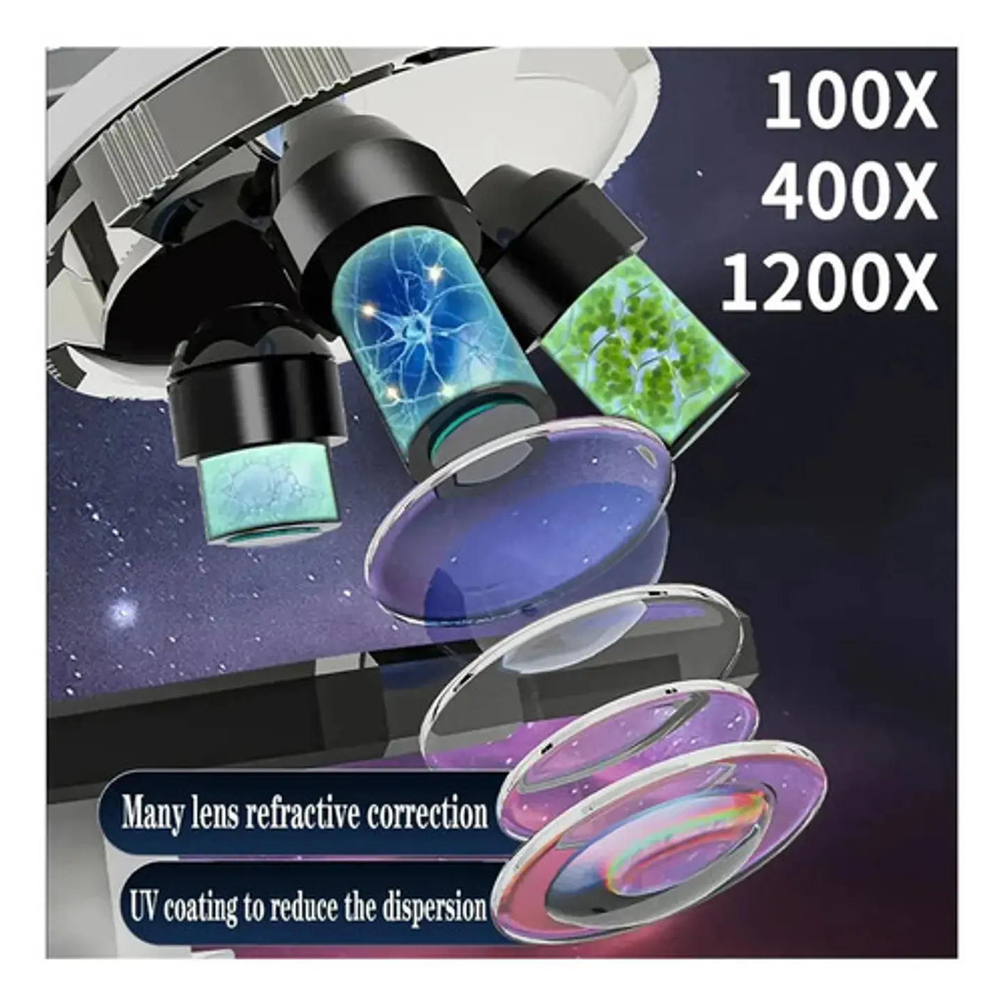 Microscopio Trinocular Óptico 1200x Blanco Didáctico C2208 Macrooutlet 3v 3