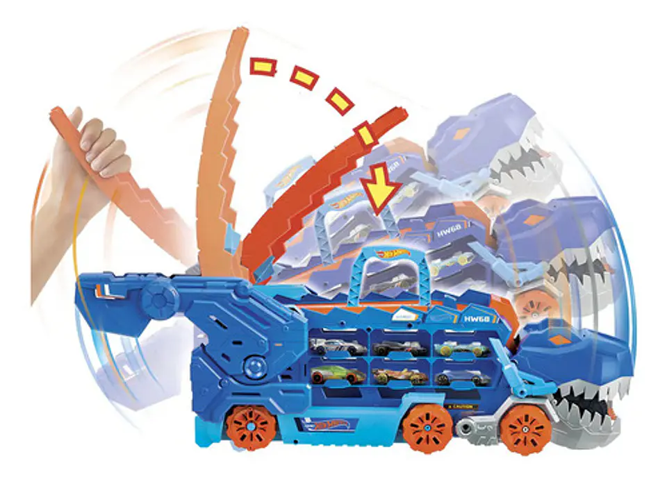 Hot Wheels City Pista De Juguete Súper Remolque De T-rex Col 5