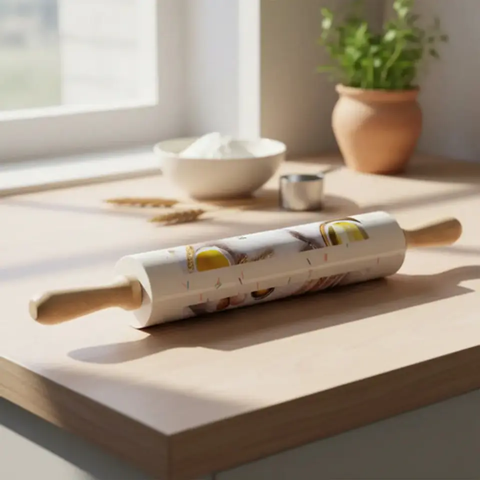 Rodillo Para Amasar Siliconado Mango Madera Panaderia Pizza Beige Con Chispas 1