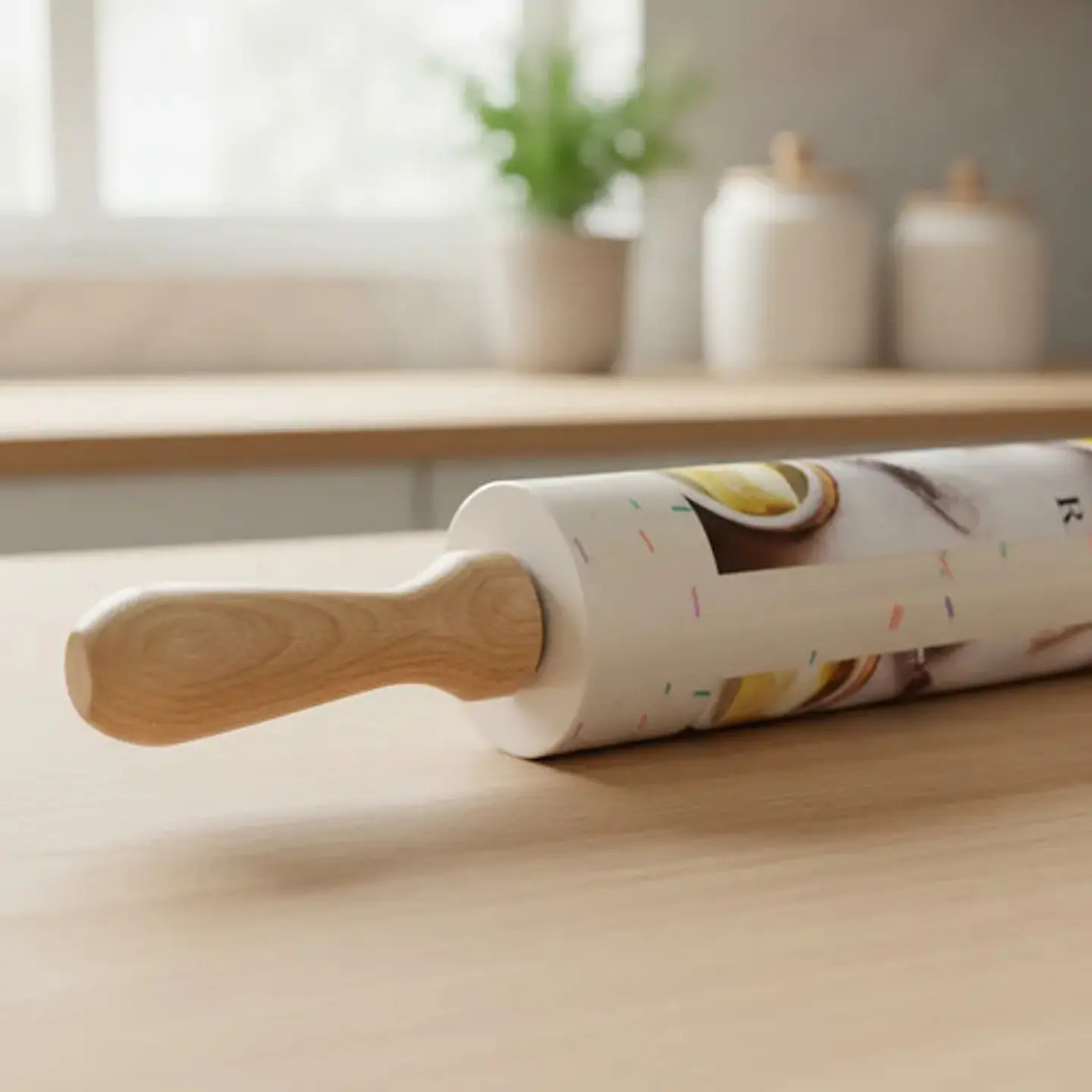 Rodillo Para Amasar Siliconado Mango Madera Panaderia Pizza Beige Con Chispas 5