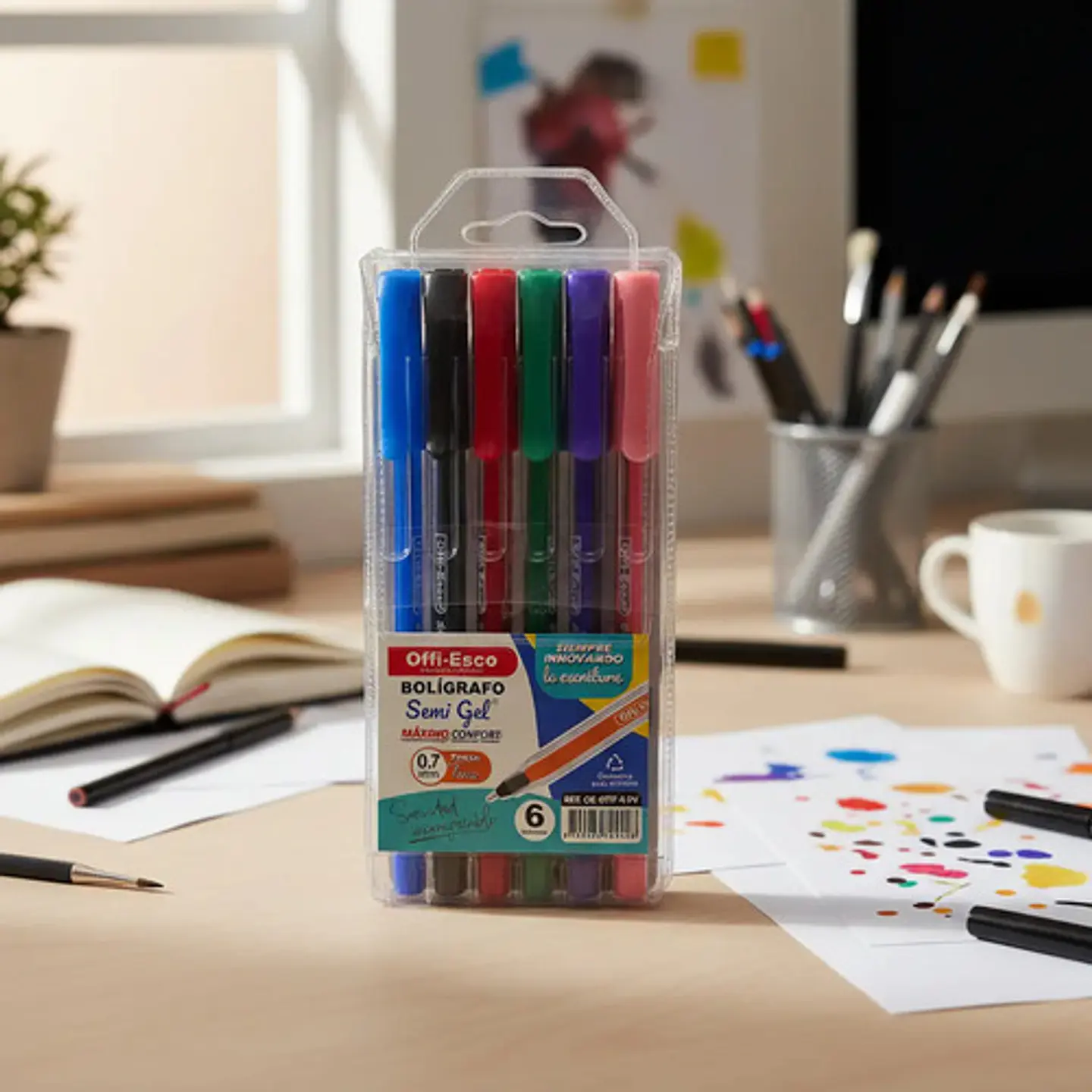 Bolígrafo Offi-esco Oe-077f-6 Semigel Trazo 0.7mm 6 Colores Variado Variado 2
