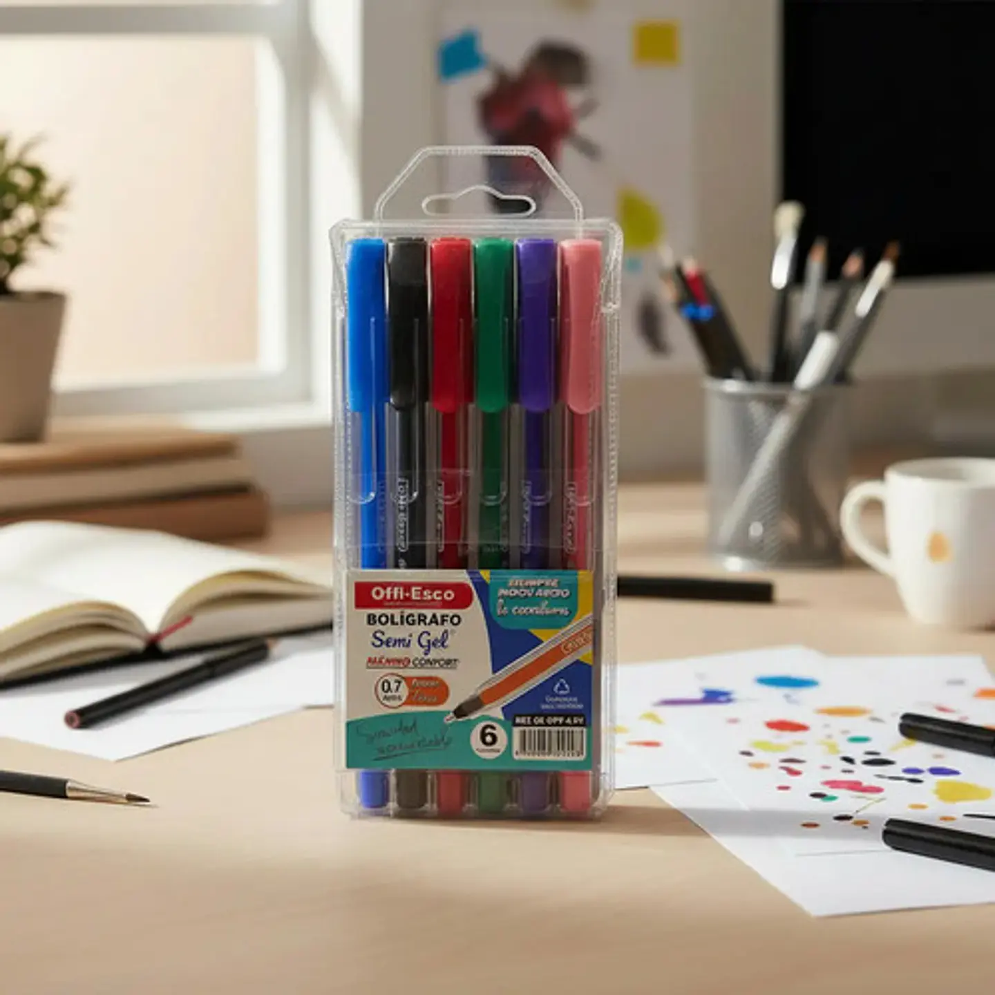 Bolígrafo Offi-esco Oe-077f-6 Semigel Trazo 0.7mm 6 Colores Variado Variado 3