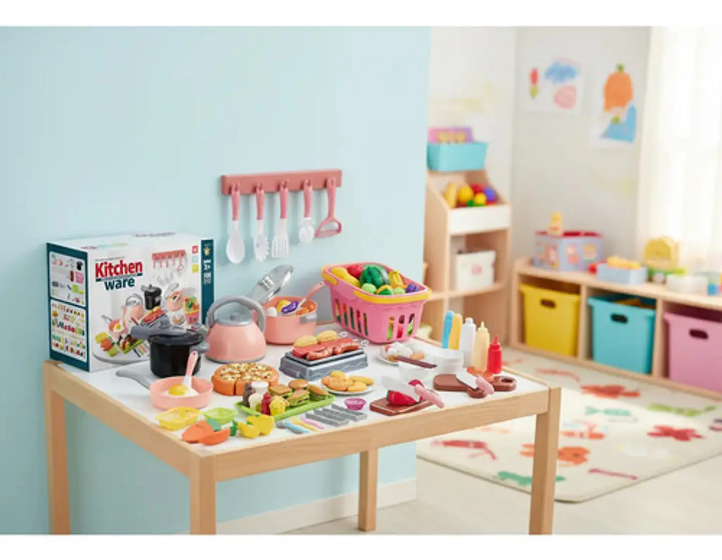 Kit Cocina Infantil 108 Pcs Utensilios Cucharas Cuchillos Coral Claro 2