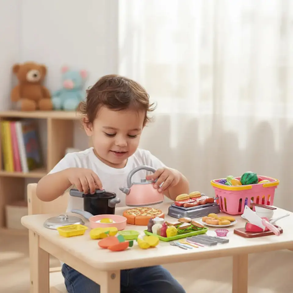 Kit Cocina Infantil 108 Pcs Utensilios Cucharas Cuchillos Coral Claro 4