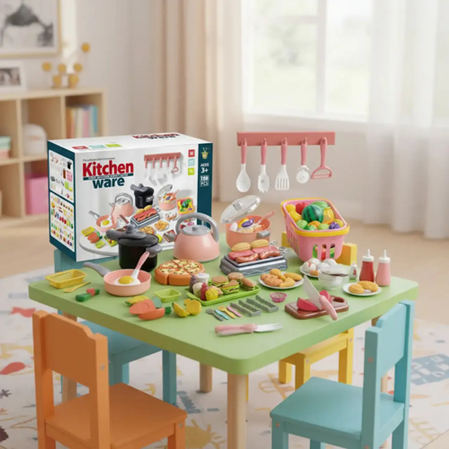Kit Cocina Infantil 108 Pcs Utensilios Cucharas Cuchillos Coral Claro 7