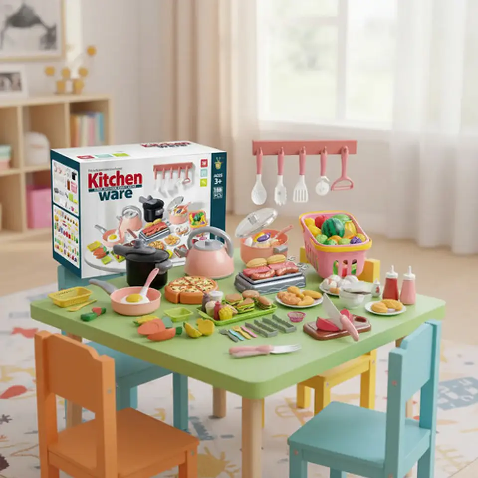 Kit Cocina Infantil 108 Pcs Utensilios Cucharas Cuchillos Coral Claro 7