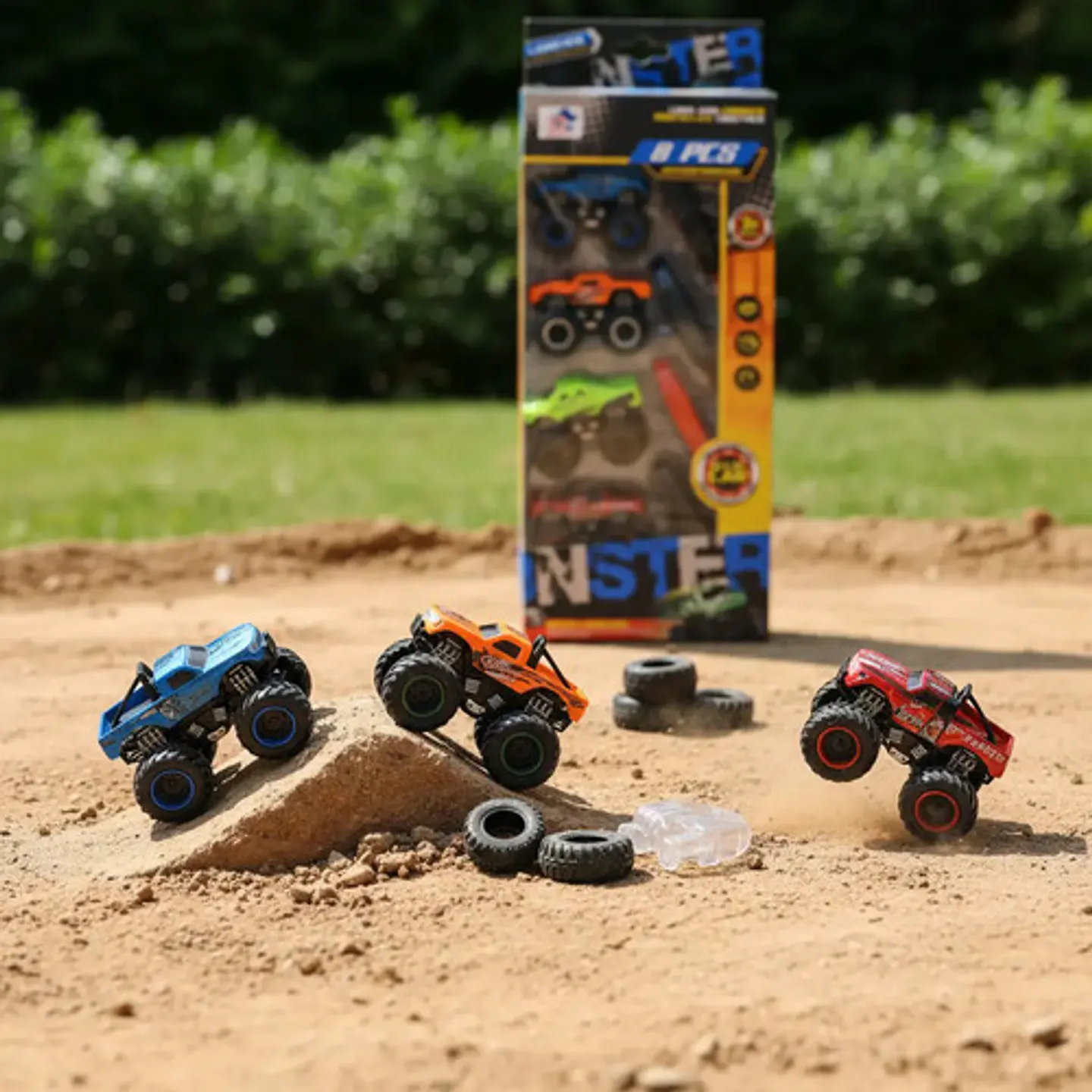 Set De Monster Trucks Metálicos Con Lanzador 8 Piezas 5