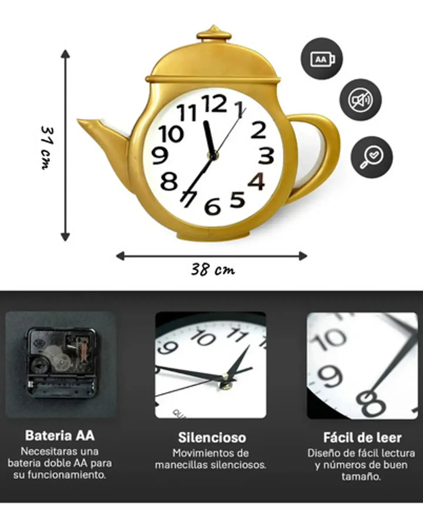Reloj De Pared Forma Tetera Para Comedor Hogar Decoracion 4
