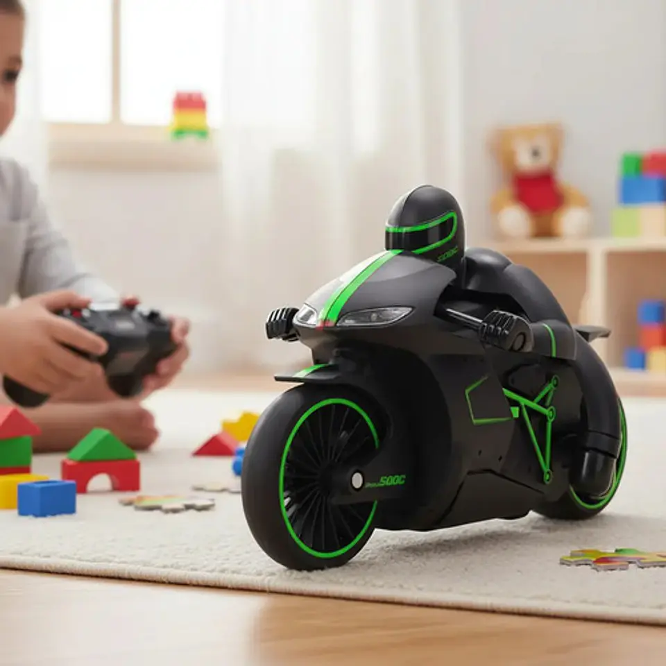Motocicleta Control Remoto Crazon Color Negra Verde Personaje Motos 2