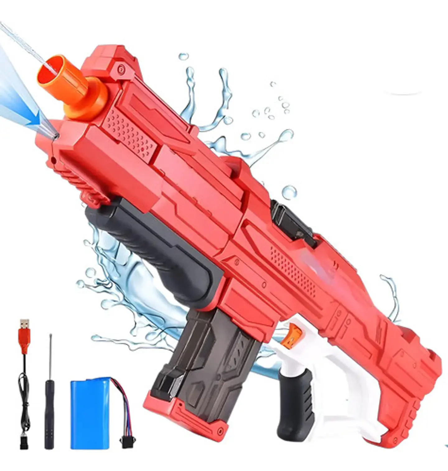 Pistola De Agua Lanzador Electrico Bateria Recargable 16mt Rojo 1