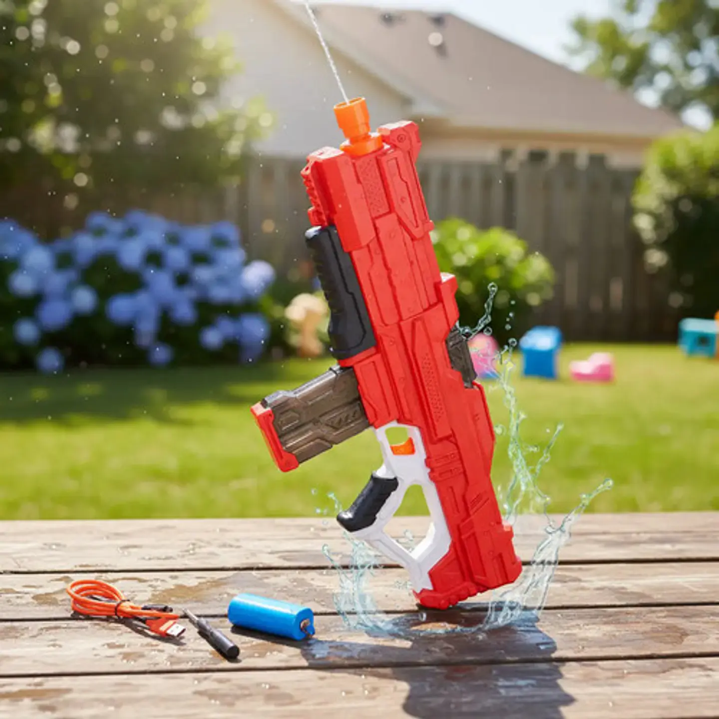 Pistola De Agua Lanzador Electrico Bateria Recargable 16mt Rojo 2