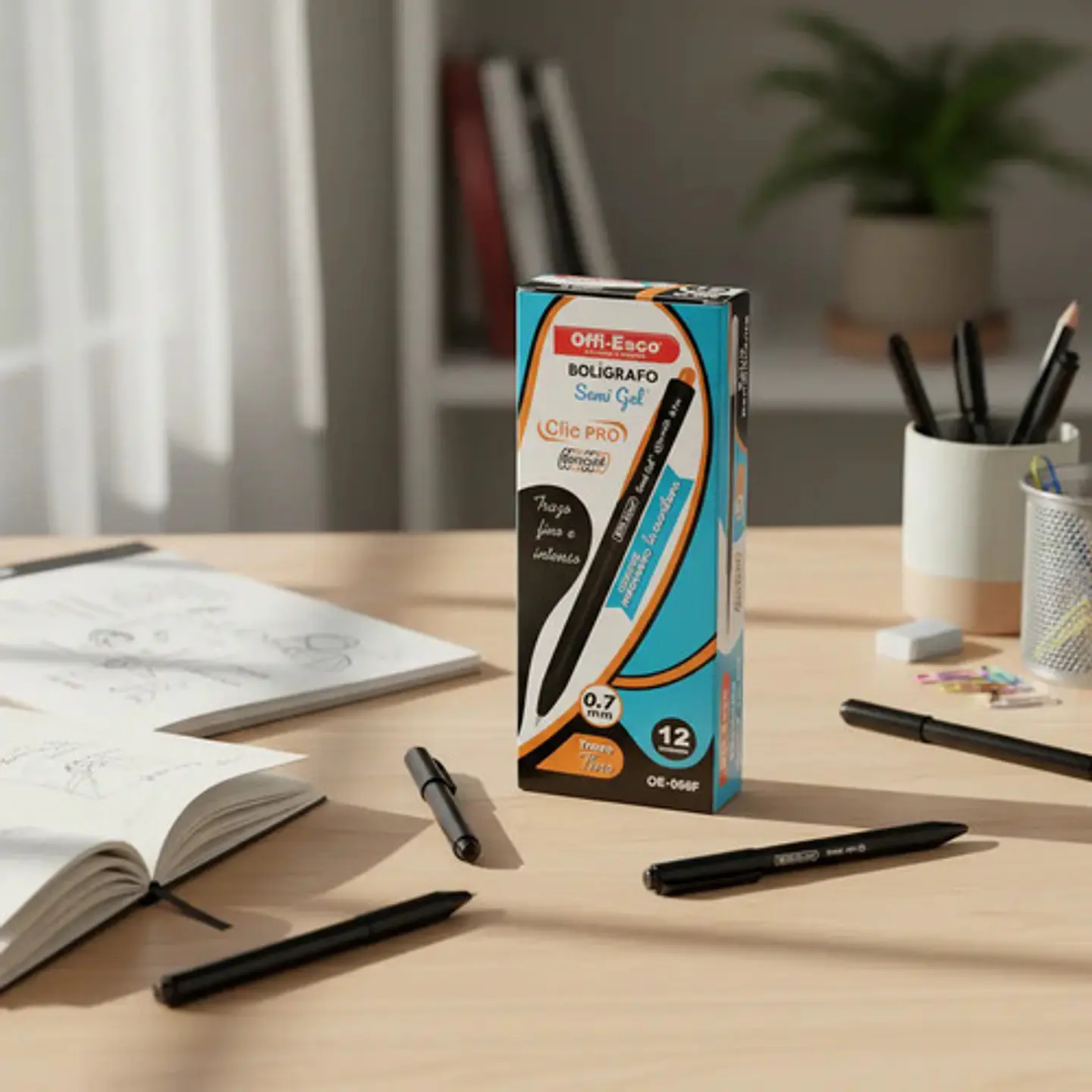 Bolígrafo Retráctil Oe-056f Semi Gel Clic Pro Turquesa Negro 2
