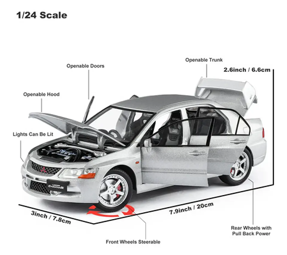 Carro A Escala 1:24 Mitsubishi Lancer Evolution Ix Luces Met 2