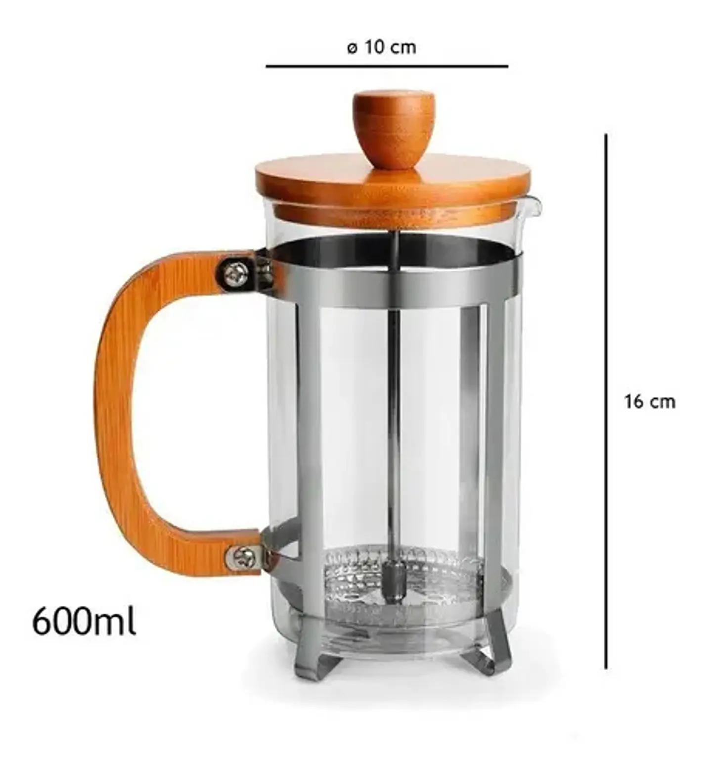 Cafetera Prensa Francesa A Embolo Vidrio Bamboo Media 600ml 2