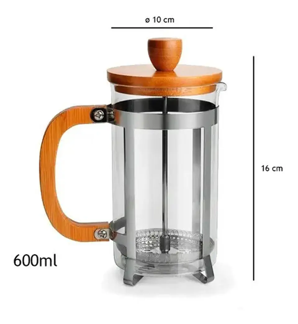 Cafetera Prensa Francesa A Embolo Vidrio Bamboo Media 600ml 2