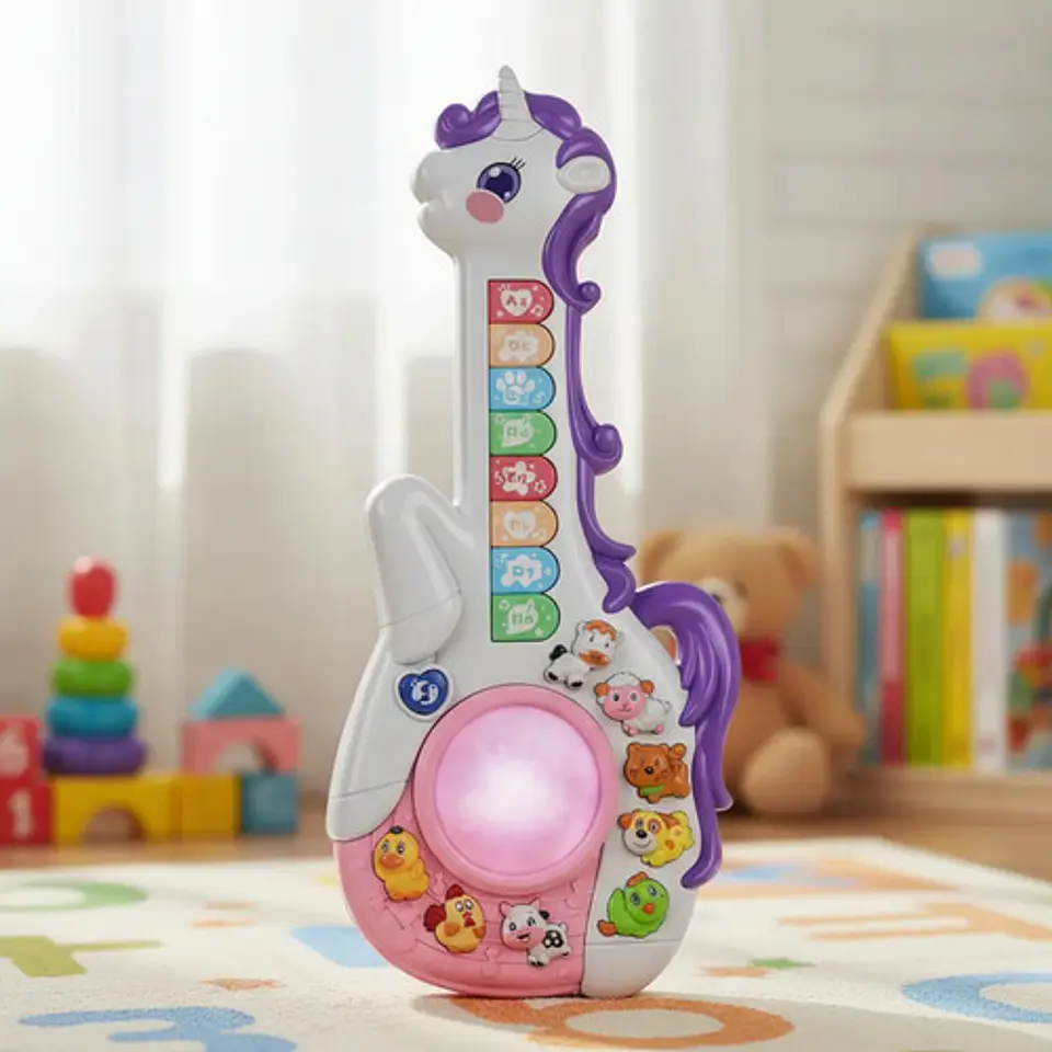 Guitarra Musical Didactica Para Bebes Unicornio Con Luces 1