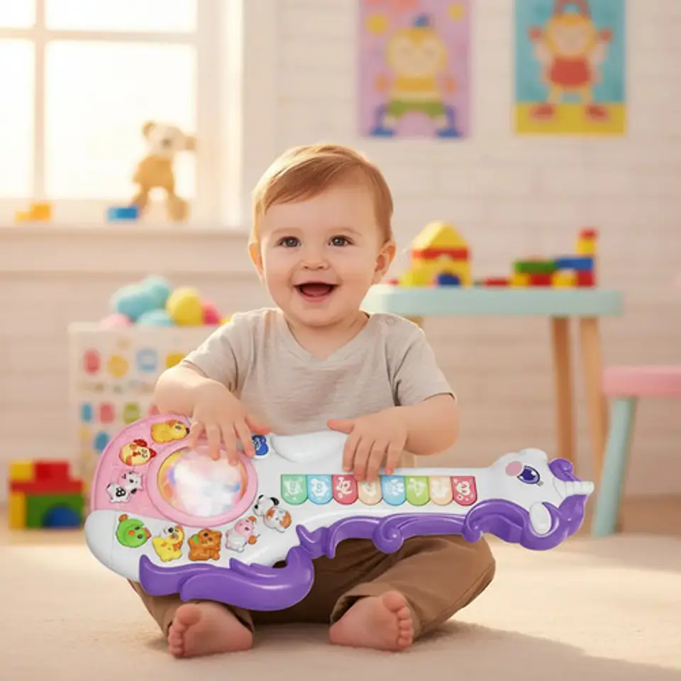Guitarra Musical Didactica Para Bebes Unicornio Con Luces 2
