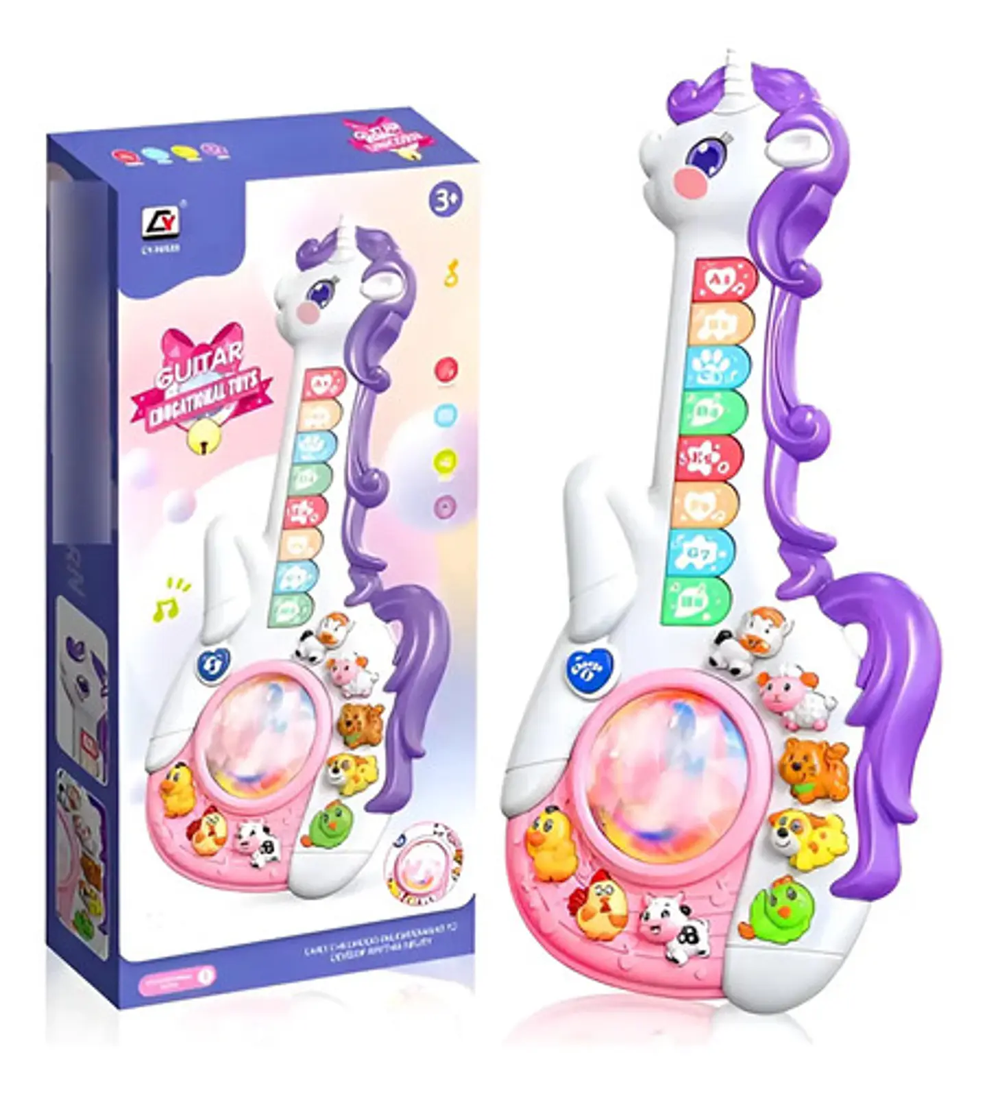 Guitarra Musical Didactica Para Bebes Unicornio Con Luces 3