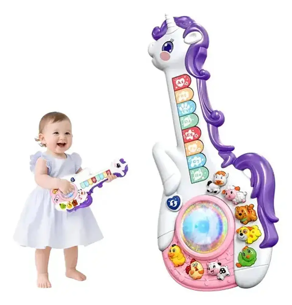 Guitarra Musical Didactica Para Bebes Unicornio Con Luces 4