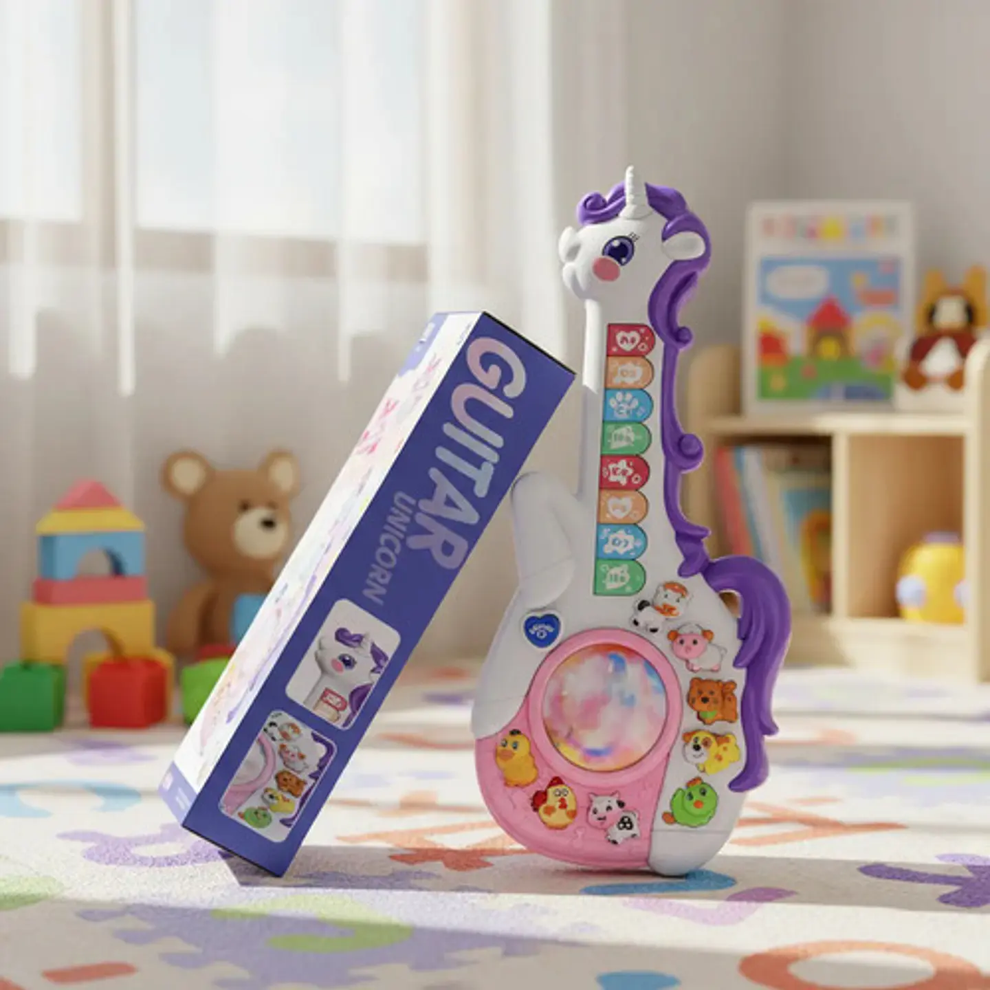 Guitarra Musical Didactica Para Bebes Unicornio Con Luces 5